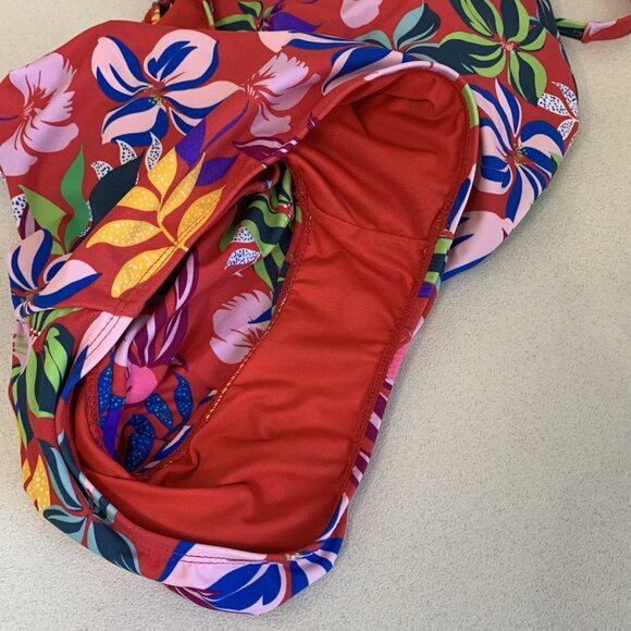 Caribbean Joe Swimsuit Women 12 Coral One Piece Ruched Sides X Back Beach Cruise - Picture 5 of 11